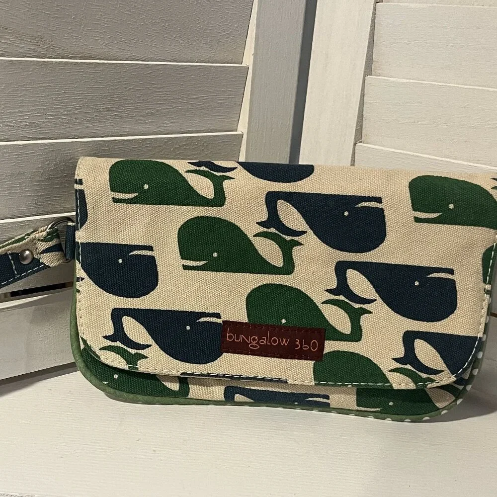 bungalow 360 Whale Print Canvas Clutch in Navy and Green